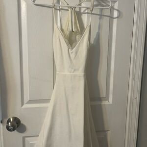 Lush Cream Backless Halter Dress